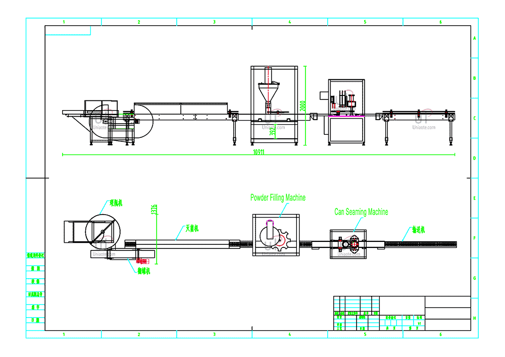 The Layout Drawing of Fully Automatic Coffee Powder Filling Packing Line for Metal tin Cans